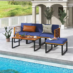  - 5 - Piece Patio Acacia Wood Chair Set with Ottoman and Coffee Table - Outdoor Style Company