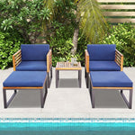  - 5 Piece Patio Acacia Wood Chair Set with Ottomans and Coffee Table - Outdoor Style Company