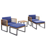  - 5 Piece Patio Acacia Wood Chair Set with Ottomans and Coffee Table - Outdoor Style Company