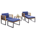  - 5 Piece Patio Acacia Wood Chair Set with Ottomans and Coffee Table - Outdoor Style Company