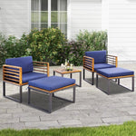  - 5 Piece Patio Acacia Wood Chair Set with Ottomans and Coffee Table - Outdoor Style Company