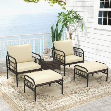  - 5 Piece Patio Conversation Set with Ottomans and Coffee Table - Outdoor Style Company