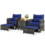  - 5 Piece Patio Rattan Furniture with 2 Ottomans and Tempered Glass Coffee Table - Outdoor Style Company