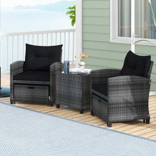  - 5 Piece Patio Rattan Furniture with 2 Ottomans and Tempered Glass Coffee Table - Outdoor Style Company