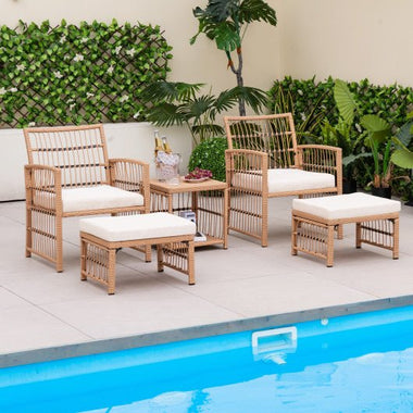  - 5 Piece Patio Wicker Sofa Set with Seat and Back Cushions - Outdoor Style Company