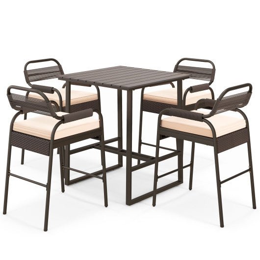  - 5 Piece Rattan Counter Set with 4 Stools and Polywood Bar Table - Outdoor Style Company