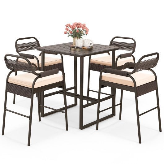  - 5 Piece Rattan Counter Set with 4 Stools and Polywood Bar Table - Outdoor Style Company