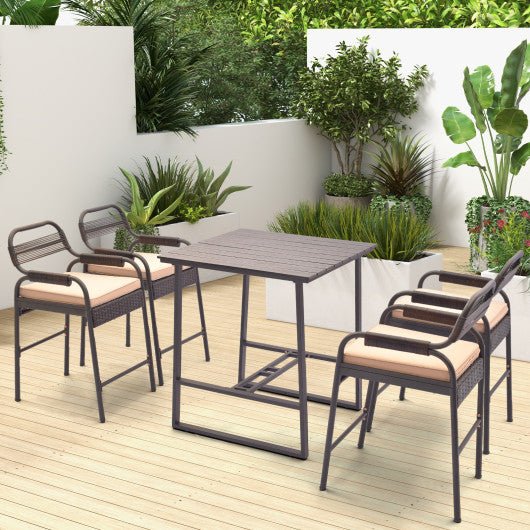  - 5 Piece Rattan Counter Set with 4 Stools and Polywood Bar Table - Outdoor Style Company