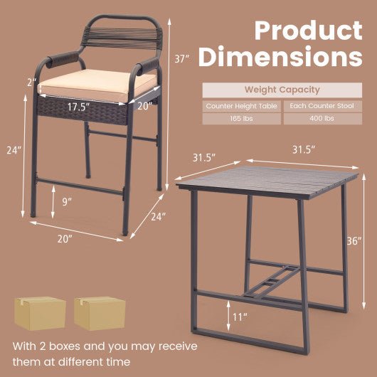  - 5 Piece Rattan Counter Set with 4 Stools and Polywood Bar Table - Outdoor Style Company