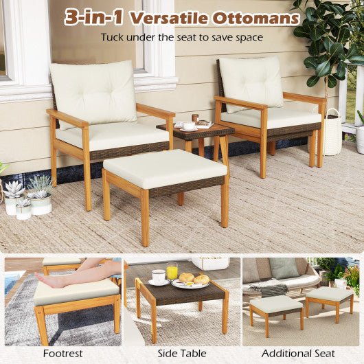  - 5 Piece Rattan Furniture Set with Square Coffee Table - Outdoor Style Company