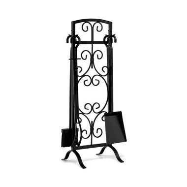  - 5 Piece Wrought Iron Fireplace Tools with Decor Holder - Black - Outdoor Style Company