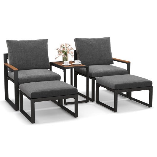  - 5 Pieces Aluminum Frame Weatherproof Outdoor Conversation Set with Soft Cushions - Outdoor Style Company