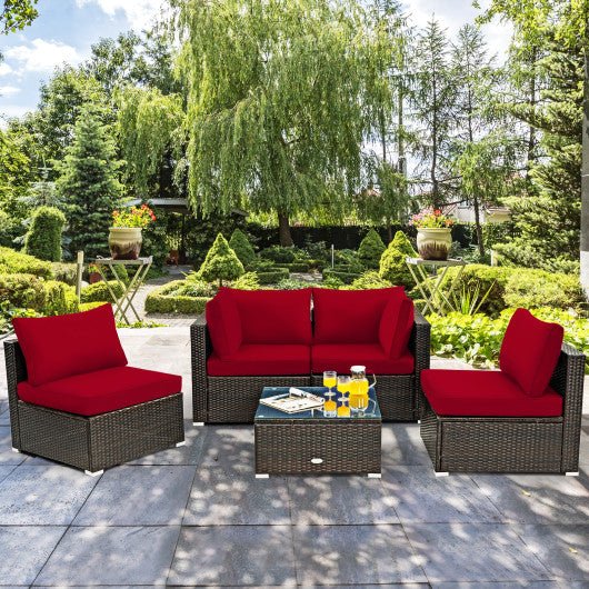  - 5 Pieces Cushioned Patio Rattan Furniture Set with Glass Table - Outdoor Style Company