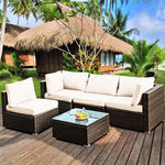  - 5 Pieces Cushioned Patio Rattan Furniture Set with Glass Table - Outdoor Style Company