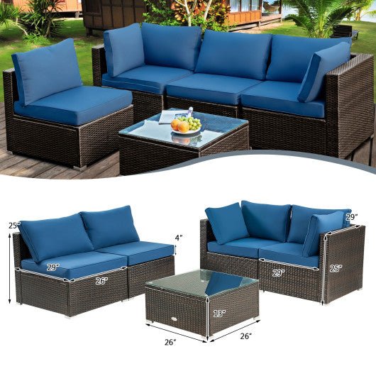  - 5 Pieces Cushioned Patio Rattan Furniture Set with Glass Table - Outdoor Style Company