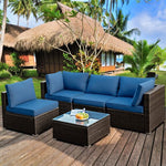  - 5 Pieces Cushioned Patio Rattan Furniture Set with Glass Table - Outdoor Style Company