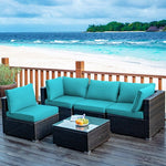  - 5 Pieces Cushioned Patio Rattan Furniture Set with Glass Table - Outdoor Style Company