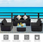  - 5 Pieces Cushioned Patio Rattan Furniture Set with Glass Table - Outdoor Style Company