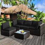  - 5 Pieces Cushioned Patio Rattan Furniture Set with Glass Table - Outdoor Style Company