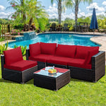  - 5 Pieces Cushioned Patio Rattan Furniture Set with Glass Table - Outdoor Style Company