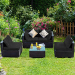  - 5 Pieces Cushioned Patio Rattan Furniture Set with Glass Table - Outdoor Style Company