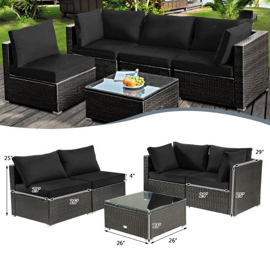  - 5 Pieces Cushioned Patio Rattan Furniture Set with Glass Table - Outdoor Style Company