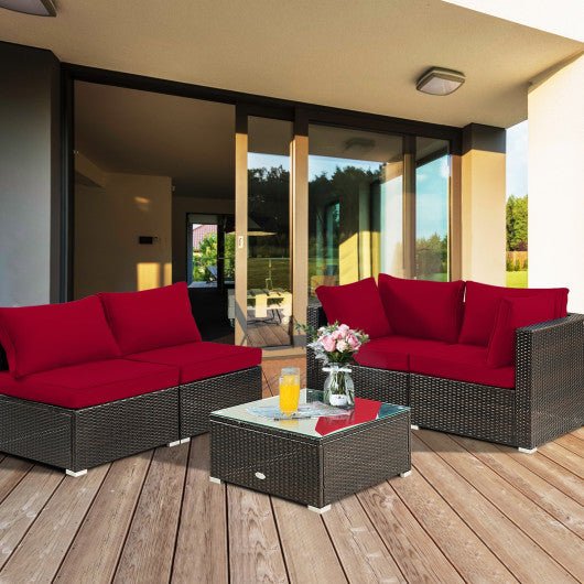  - 5 Pieces Cushioned Patio Rattan Furniture Set with Glass Table - Outdoor Style Company