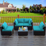  - 5 Pieces Cushioned Patio Rattan Furniture Set with Glass Table - Outdoor Style Company