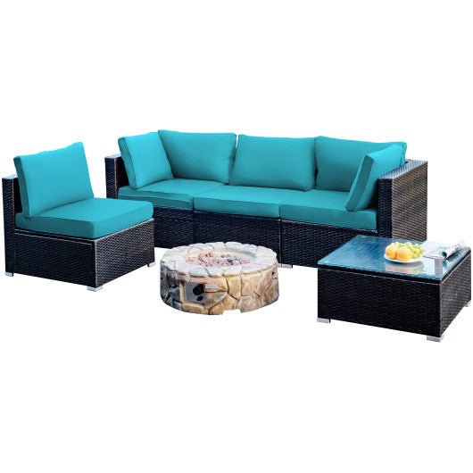  - 5 Pieces Cushioned Patio Rattan Furniture Set with Glass Table - Outdoor Style Company