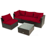  - 5 Pieces Cushioned Patio Rattan Furniture Set with Glass Table - Outdoor Style Company