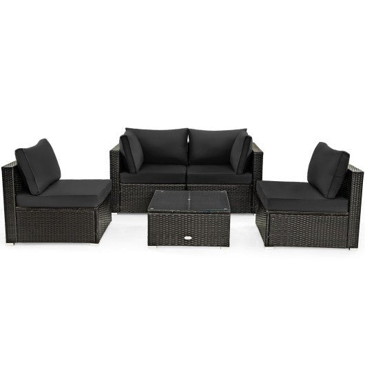  - 5 Pieces Cushioned Patio Rattan Furniture Set with Glass Table - Outdoor Style Company