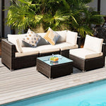  - 5 Pieces Cushioned Patio Rattan Furniture Set with Glass Table - Outdoor Style Company