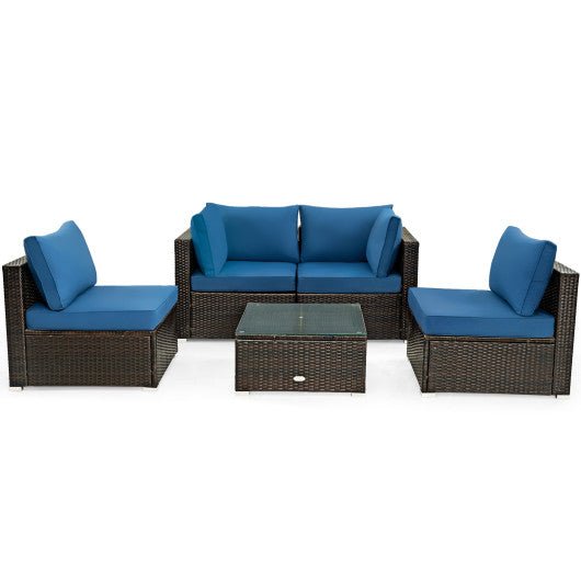  - 5 Pieces Cushioned Patio Rattan Furniture Set with Glass Table - Outdoor Style Company