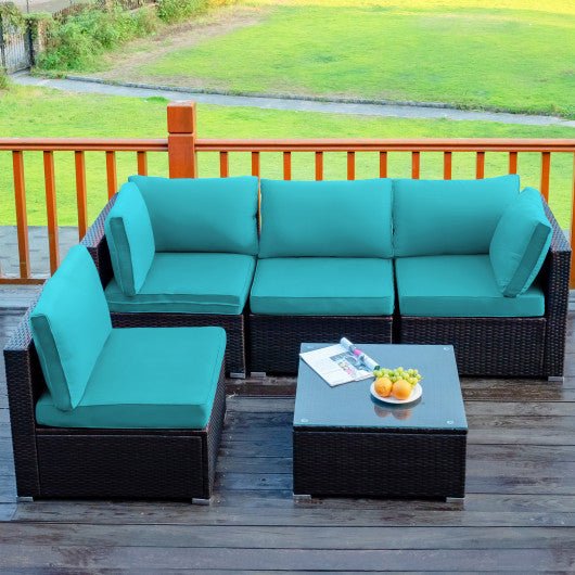  - 5 Pieces Cushioned Patio Rattan Furniture Set with Glass Table - Outdoor Style Company