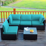  - 5 Pieces Cushioned Patio Rattan Furniture Set with Glass Table - Outdoor Style Company