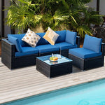  - 5 Pieces Cushioned Patio Rattan Furniture Set with Glass Table - Outdoor Style Company