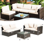  - 5 Pieces Cushioned Patio Rattan Furniture Set with Glass Table - Outdoor Style Company