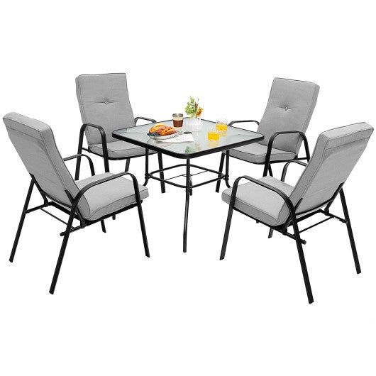  - 5 Pieces Outdoor Dining Set with 4 Stackable Chair and High - Back Cushions - Outdoor Style Company