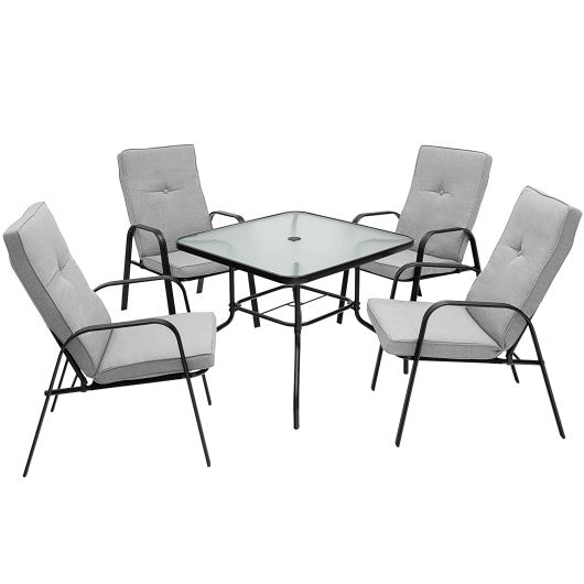  - 5 Pieces Outdoor Dining Set with 4 Stackable Chair and High - Back Cushions - Outdoor Style Company