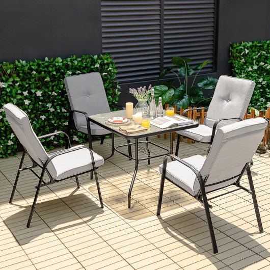  - 5 Pieces Outdoor Dining Set with 4 Stackable Chair and High - Back Cushions - Outdoor Style Company