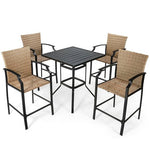  - 5 Pieces Outdoor Rattan Bistro Bar Stool Table Set with Cushions - Outdoor Style Company