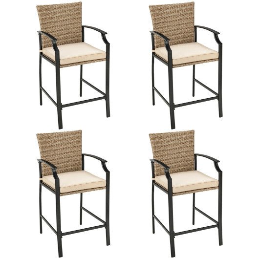  - 5 Pieces Outdoor Rattan Bistro Bar Stool Table Set with Cushions - Outdoor Style Company