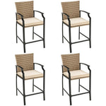  - 5 Pieces Outdoor Rattan Bistro Bar Stool Table Set with Cushions - Outdoor Style Company