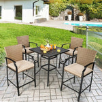  - 5 Pieces Outdoor Rattan Bistro Bar Stool Table Set with Cushions - Outdoor Style Company