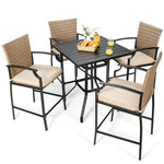  - 5 Pieces Outdoor Rattan Bistro Bar Stool Table Set with Cushions - Outdoor Style Company