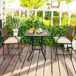  - 5 Pieces Outdoor Rattan Bistro Bar Stool Table Set with Cushions - Outdoor Style Company