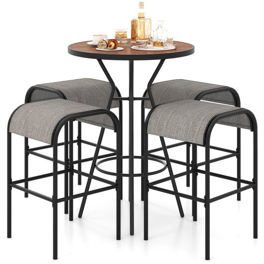  - 5 Pieces Outdoor Round Bar Table Set with 1.6 Inches Umbrella Hole - Outdoor Style Company