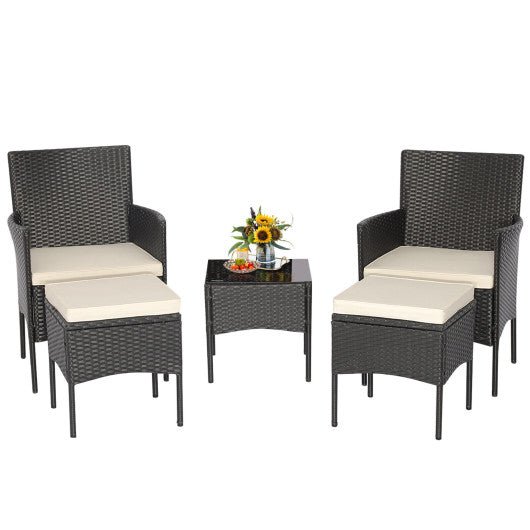  - 5 Pieces Outdoor Wicker Sofa Set with Coffee Table and 2 Ottomans - Outdoor Style Company