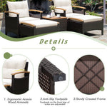  - 5 Pieces Patio Conversation Set with Cushions Coffee Table and 2 Ottomans - Outdoor Style Company