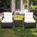  - 5 Pieces Patio Conversation Set with Cushions Coffee Table and 2 Ottomans - Outdoor Style Company